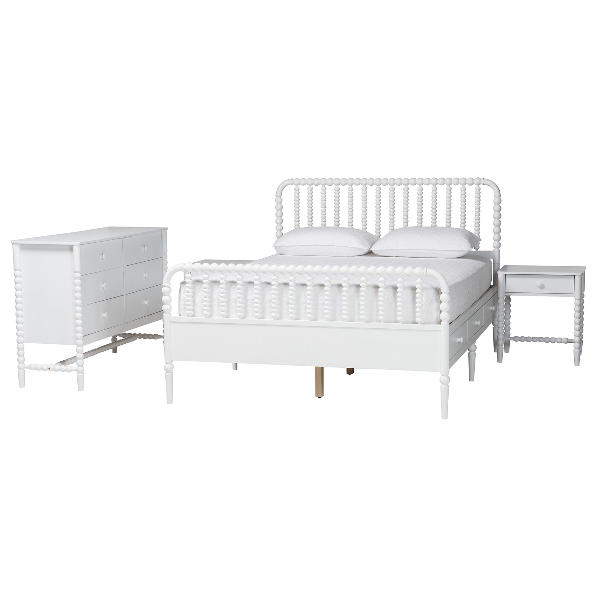 Baxton Studio Lucera 4-Piece Bedroom Set, Queen, White